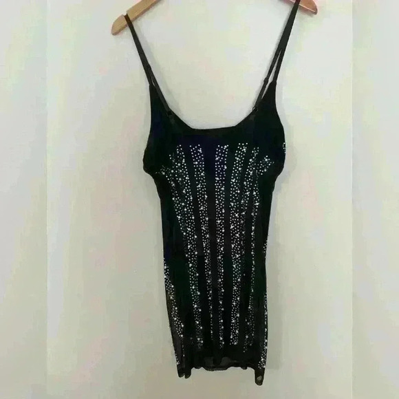 Women’s Light Sheer Top Layer Dress adorned in Rhinestones and Pearls Size Small - Picture 6 of 6